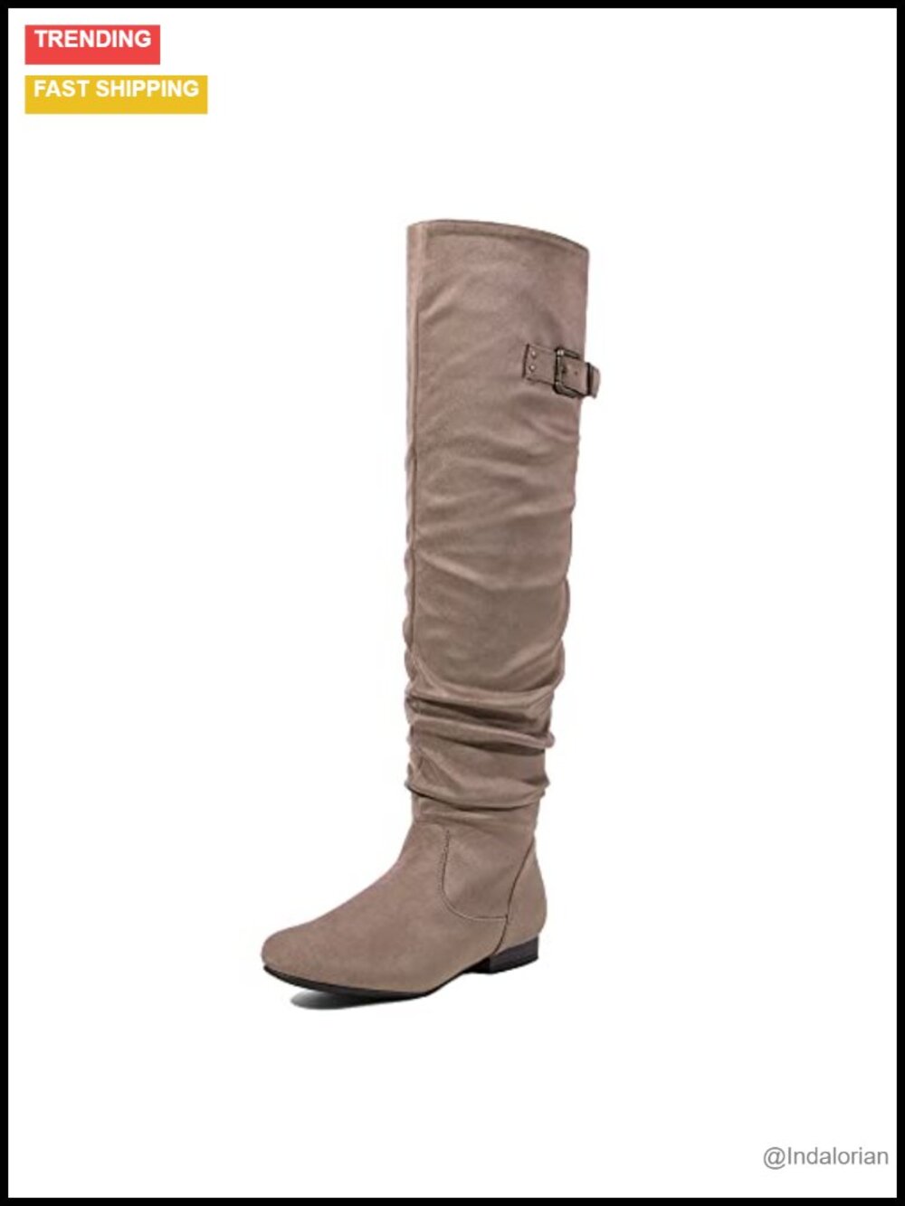 Over The Knee Slouch Flat Boots Faux Suede Faux Fur Lined Thigh High
